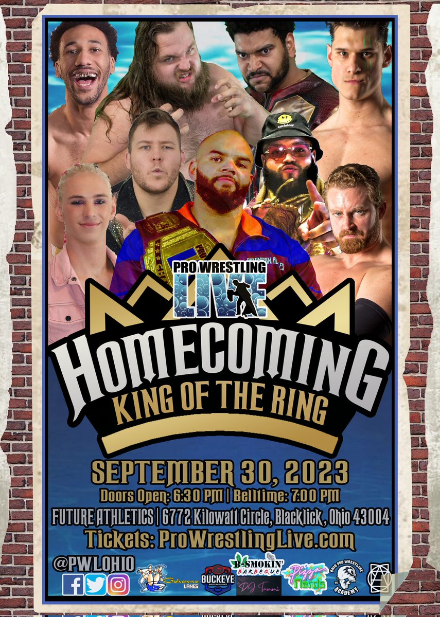 PWLOhio's tweet photo. The official Pro Wrestling Live: Homecoming King of the Ring poster is here!
 
Get ready for the biggest party of the fall!

🗓️ 9/30/23
📍 Future Athletics - Blacklick, OH
🎟️ https://t.co/qjybDu5gLl

#wrestling #prowrestling #prowrestlinglive #columbus #blacklick #ohio https://t.co/95IB0b5V1K