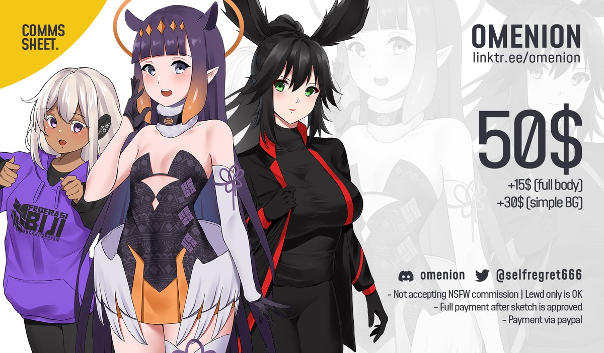 selfregret666's tweet photo. ✨COMMS ARE OPEN!!✨
[RT'S, LIKES, SHARE ARE VERY APPRECIATED]
Hi, I'm open commission again with discount price. More details and samples on the reply down below.
Feel free to DM me if you interested Thank you!
#Commission #commissionsopen #artid https://t.co/eZfUDeHMmT