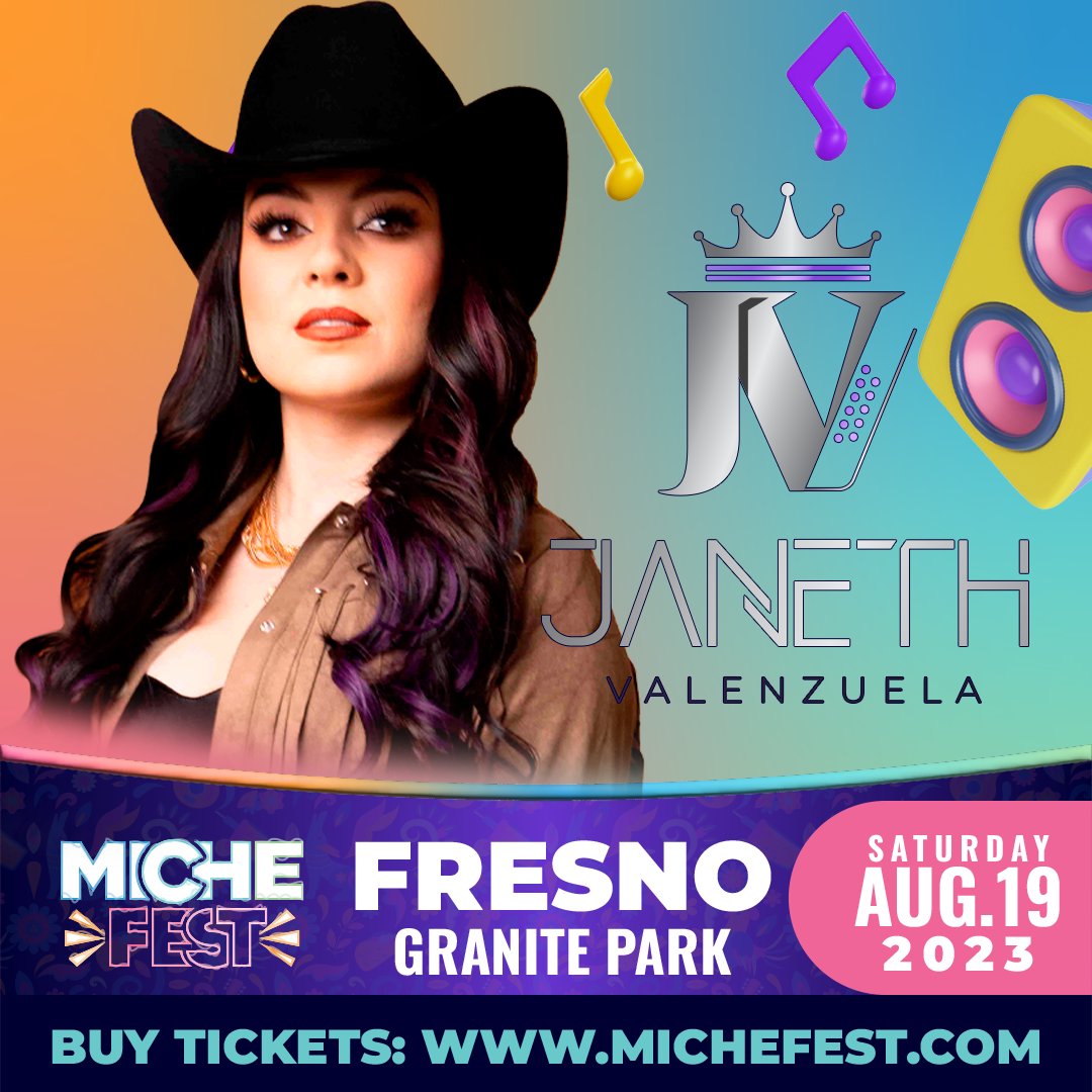 ¡Qué emoción recibir el próximo 19 de agosto en el escenario de #Fresno a #JanethValenzuela !❤️‍🔥❤️‍🔥🪗🎶
¿Dónde andan todas las plebes que van a cantar sus rolitas a todo pulmón?

Tickets disponibles⤵️
🎫michefest.com🎫