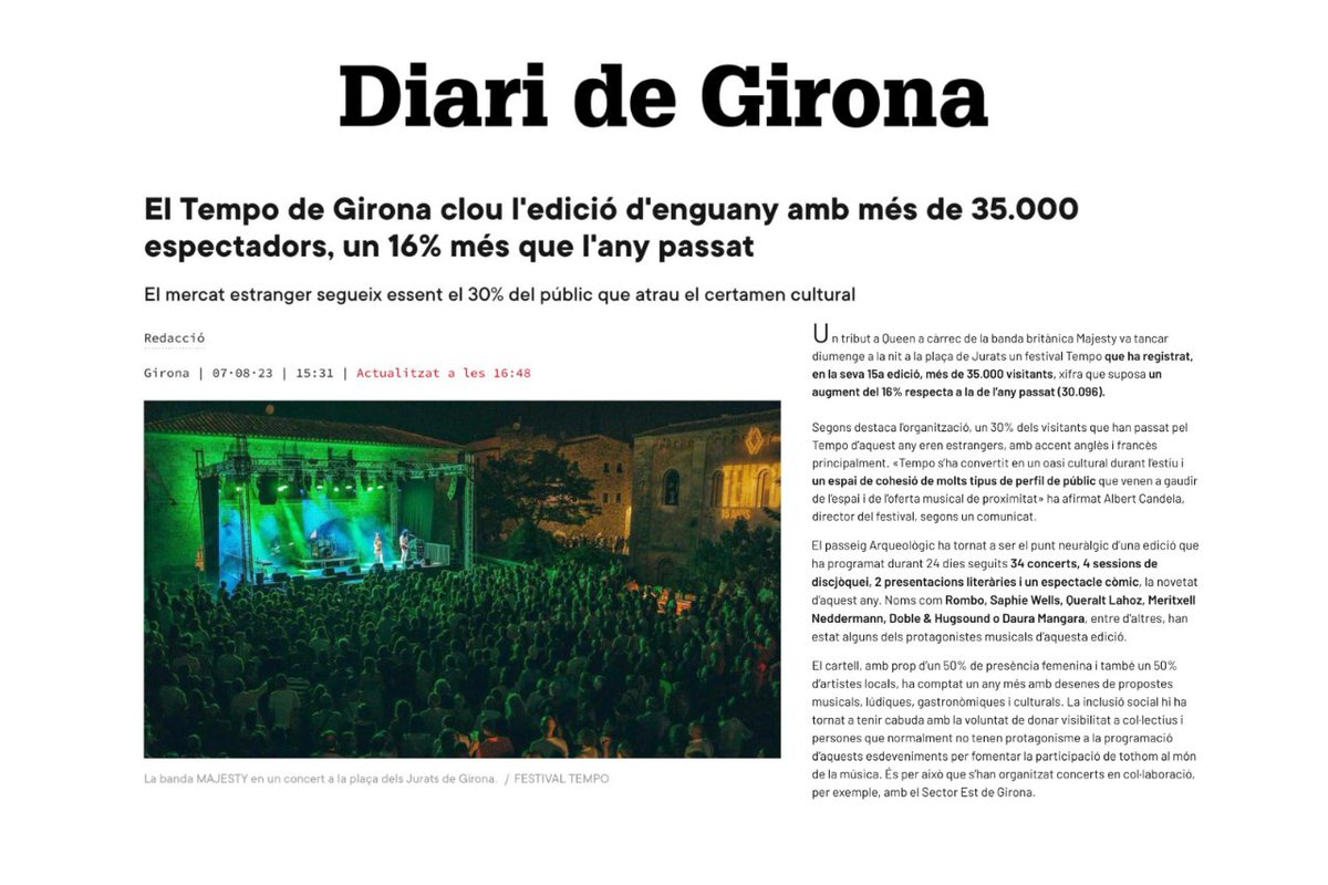Tempo Girona (@tempogirona) on Twitter photo Només podem dir GRÀCIES!
Esperem que us hagi agradat i que ens veiem l'any que ve!!! 🥰🧡
<a href="/comunicacat/">Comunica.cat</a> <a href="/elpunt/">El Punt Avui Girona</a> <a href="/DiarideGirona/">Diari de Girona</a>
#tempo #tempogirona #festivaltempo #girona #catalunya #majesty #majestyatributetoqueen #queen Només podem dir GRÀCIES!
Esperem que us hagi agradat i que ens veiem l'any que ve!!! 🥰🧡
<a href="/comunicacat/">Comunica.cat</a> <a href="/elpunt/">El Punt Avui Girona</a> <a href="/DiarideGirona/">Diari de Girona</a>
#tempo #tempogirona #festivaltempo #girona #catalunya #majesty #majestyatributetoqueen #queen