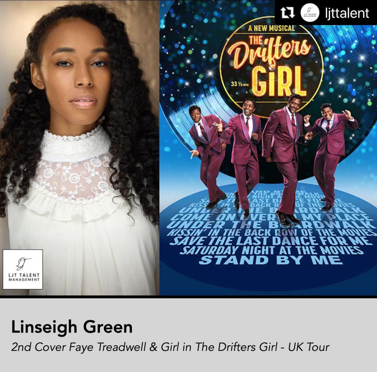 Linseigh✨ (@linseigh) on Twitter photo Less than a week later, I had an audition for the UK & Ireland tour of <a href="/thedriftersgirl/">THE DRIFTERS GIRL</a>. I can now finally share that I will be covering Faye Treadwell (the Drifter's girl herself) and her daughter, Tina.
#thedrifters #musicaltheatre Less than a week later, I had an audition for the UK & Ireland tour of <a href="/thedriftersgirl/">THE DRIFTERS GIRL</a>. I can now finally share that I will be covering Faye Treadwell (the Drifter's girl herself) and her daughter, Tina.
#thedrifters #musicaltheatre