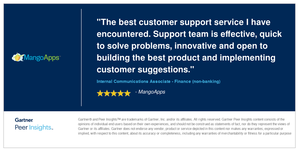 mangoappsinc's tweet photo. Customer success is our number 1 priority - we strive to provide you with an unmatched customer support and implementation experience. Visit https://t.co/0wImh9TUfg to learn more! 

#MobileFirst #ModernIntranet #DigitalWorkSpace #SecureIntranet #GartnerPeerInsights https://t.co/lh5SbTkg0T