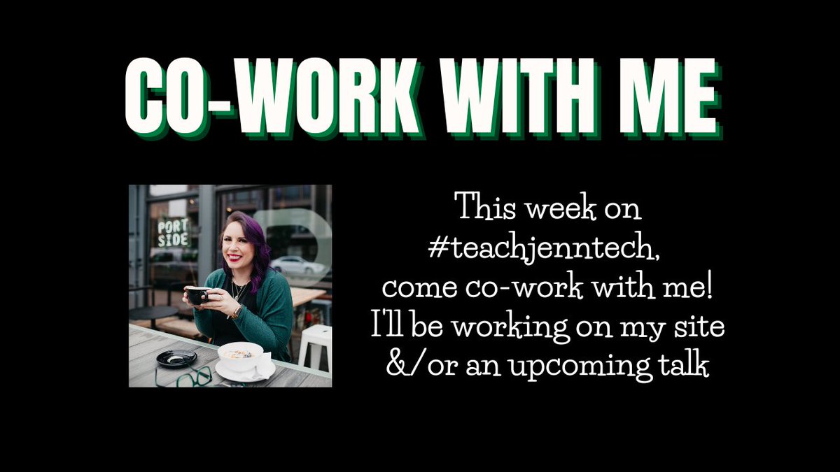 JennJohnC's tweet photo. 🗓️This week on #teachjenntech: You're invited! 🎉 

Grab your coffee ☕ &amp; join me for a virtual co-working session 👩🏽‍💻👩🏼‍💻👨🏿‍💻🧑🏻‍💻

Let's collaborate, learn, and grow together as I work on my site updates 🚀 &amp; prep for my upcoming tech talk 🎙️ https://t.co/UifFqu2oq1