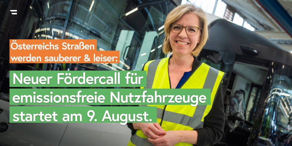 lgewessler's tweet photo. Diesen Mittwoch startet die nächste Ausschreibungsrunde für "Emissionsfreie Nutzfahrzeuge &amp; Infrastruktur" #ENIN. Das @BMKlimaschutz unterstützt damit österreichische Unternehmen bei der Flottenumstellung auf nicht-fossile Nutzfahrzeuge heuer mit insgesamt 150 Millionen Euro. https://t.co/0h1mvolwBE