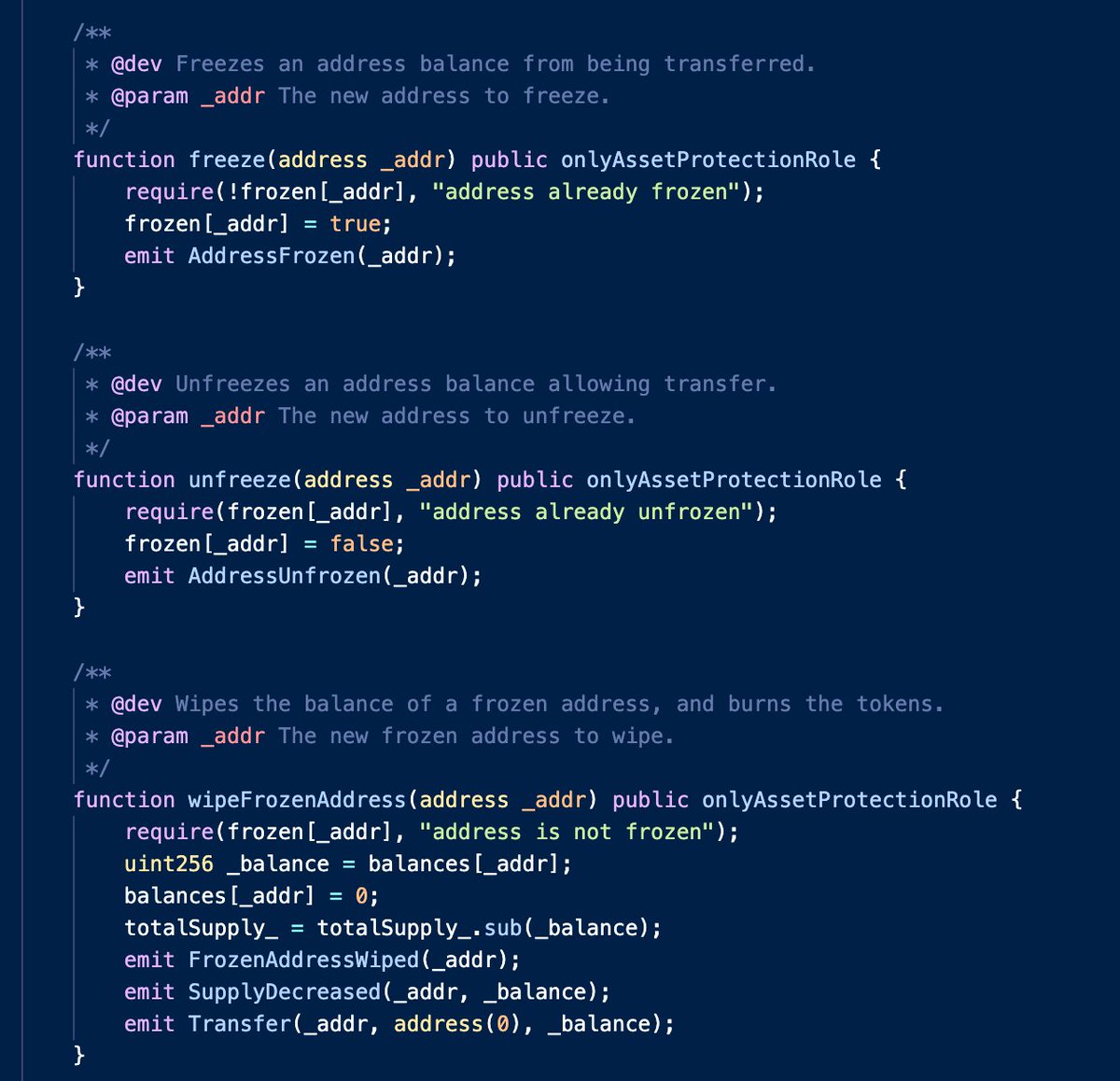 The new Paypal USD stablecoin has an 'assetProtection' role which can wipe your balance in two transactions (first `freeze`, then `wipeFrozenAddress`) In smart contract security we call this a 'centralisation attack vector'