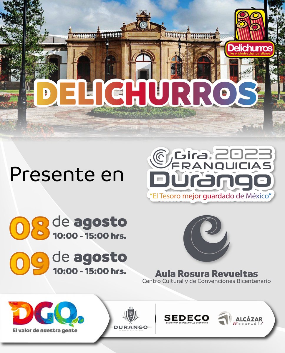 delichurrosmx's tweet photo. ¡Volvemos al ruedo!💪
Estamos orgullosos de participar en la Gira de Franquicias Durango 2023 en el Centro Cultural y de Convenciones Bicentenario en Durango el 8 y 9 de agosto!
#Delichurros siempre presente en los mejores eventos #Churros #Postres #GiraDeFranquicias #Franquicias https://t.co/pBHfBDFAeO