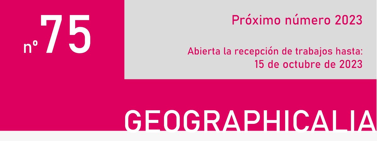 📢📢¡¡Breve recordatorio veraniego!! 📢📢

🗓️🗓️ Abierta la recepción de trabajos para el Nº 75 de <a href="/geographicalia/">GEOGRAPHICALIA</a> hasta el 15 de octubre.

Tienes toda la información en: papiro.unizar.es/ojs/index.php/…

Somos la revista de <a href="/Geografia_UZ/">Geografía Unizar</a> <a href="/FacultadFiloZgz/">Facultad de Filosofía y Letras de Zaragoza</a> <a href="/unizar/">Universidad Zaragoza</a> <a href="/bibliounizar/">Biblioteca Unizar</a>