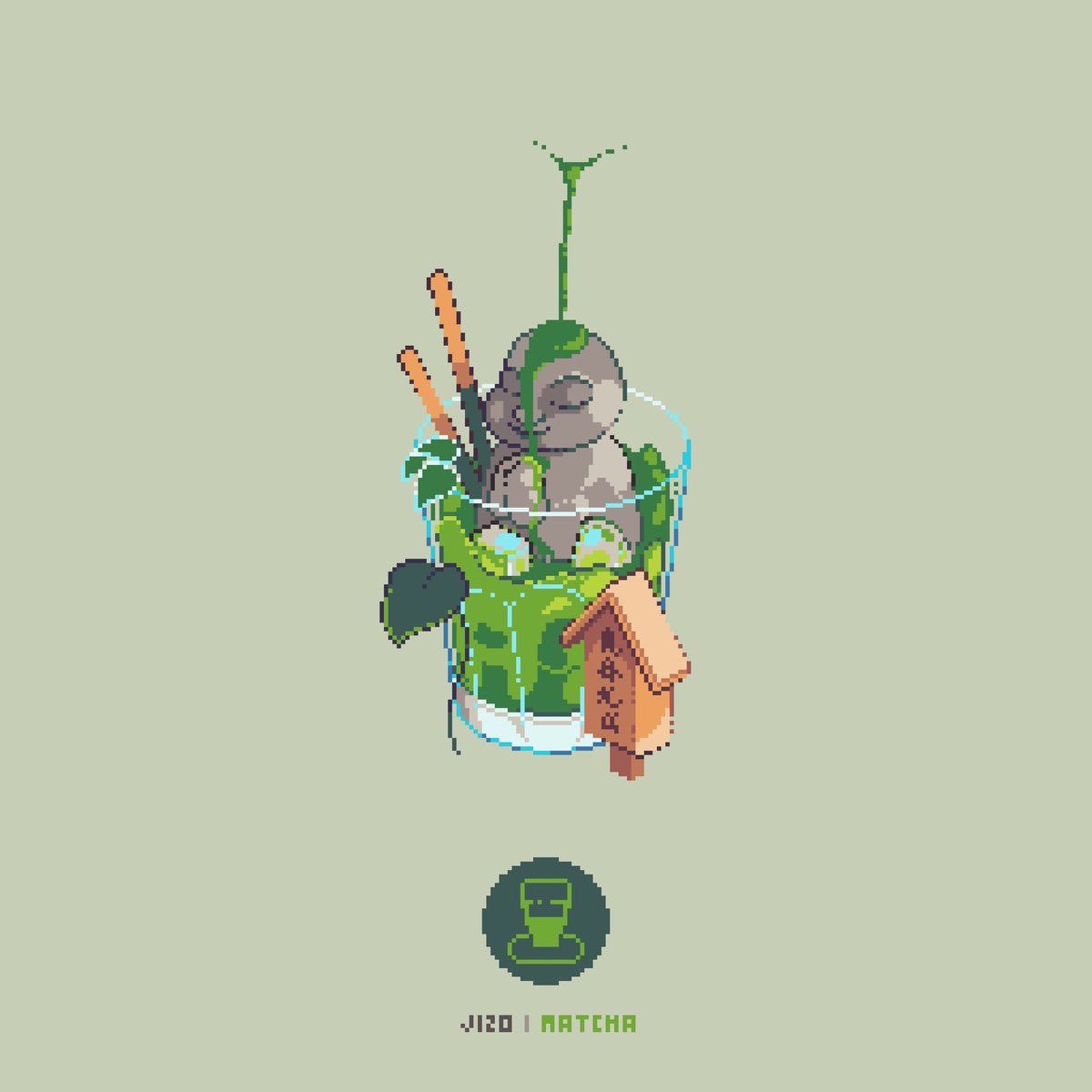 MossyPixe's tweet photo. 🌿| Jizo~Matcha |
 A little Jizo statue inside a glass of matcha 🍵
#pixelart #illustration #pixquare https://t.co/HcGU4T9xdM