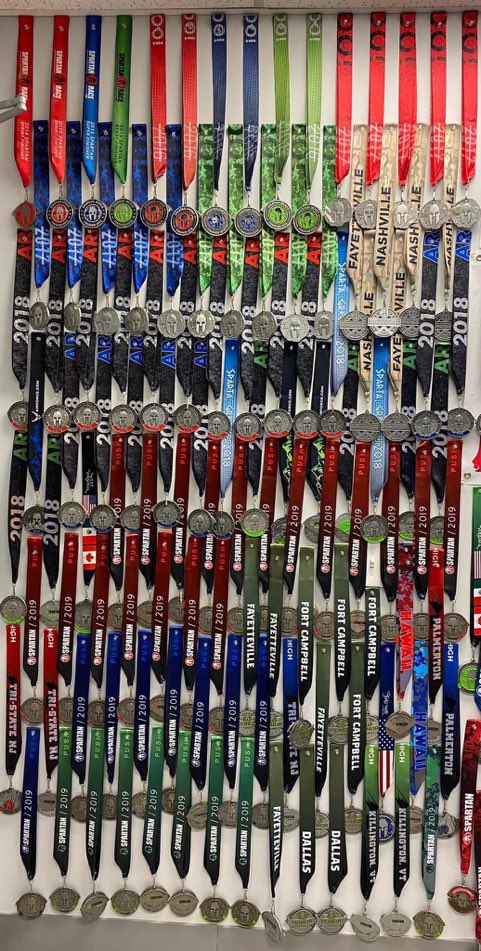 UM4Lyfe's tweet photo. I’m running out of room on my wall. #MysticJay only knows dubs. I don’t take participation metals. If I don’t win or a podium, I throw them in the trash I won’t even take it, but this is why I am the OCR guy for the org. #StayMistic https://t.co/tXsIYecl0v