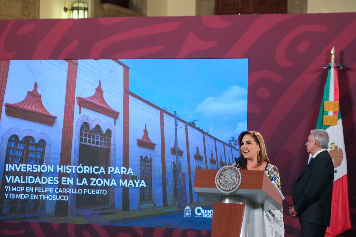 guardiansureste's tweet photo. El Tren Maya traerá a Quintana Roo las vías de la transformación para cambiar la vida de las y los quintanarroenses,  aseguró la gobernadora, Mara Lezama Espinosa al participar en la Conferencia de Prensa Matutina desde Palacio Nacional junto al Presidente de México https://t.co/WPMi87r6Cp