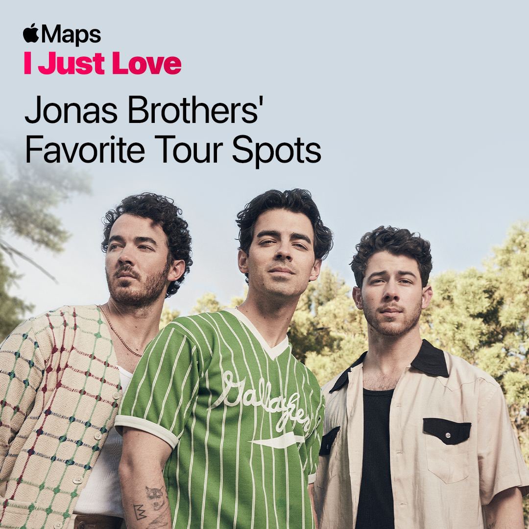 jonasbrothers's tweet photo. We’re teaming up with Apple Maps to show-off some of our favorite local spots in each city throughout THE TOUR! All you have to do is type “Jonas Brothers” in Apple Maps and get ready to have your mind blown with these incredible spots. #AppleMapsGuides https://t.co/Nhe5BF35fP