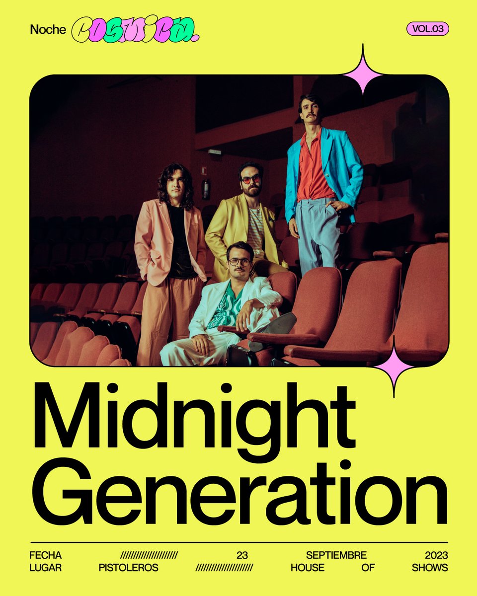 Cósmica (@cosmicamx_) on Twitter photo ¡Chihuahua, la cuenta regresiva ha comenzado! ⏳ Este 23 de septiembre, el nuevo show de <a href="/themgboys/">Midnight Generation</a> en #NocheCosmicaVol03 acompañados de grandes artistas como: <a href="/Robot95Oficial/">Robot</a>, <a href="/CLUBZCLUBZ/">CLUBZ</a>, #GRLS, <a href="/__petiteamie/">Petite Amie</a> y <a href="/soyvalgur/">VALGUR</a>.
🎟 Boletos: bit.ly/3rcj1W5 ¡Chihuahua, la cuenta regresiva ha comenzado! ⏳ Este 23 de septiembre, el nuevo show de <a href="/themgboys/">Midnight Generation</a> en #NocheCosmicaVol03 acompañados de grandes artistas como: <a href="/Robot95Oficial/">Robot</a>, <a href="/CLUBZCLUBZ/">CLUBZ</a>, #GRLS, <a href="/__petiteamie/">Petite Amie</a> y <a href="/soyvalgur/">VALGUR</a>.
🎟 Boletos: bit.ly/3rcj1W5