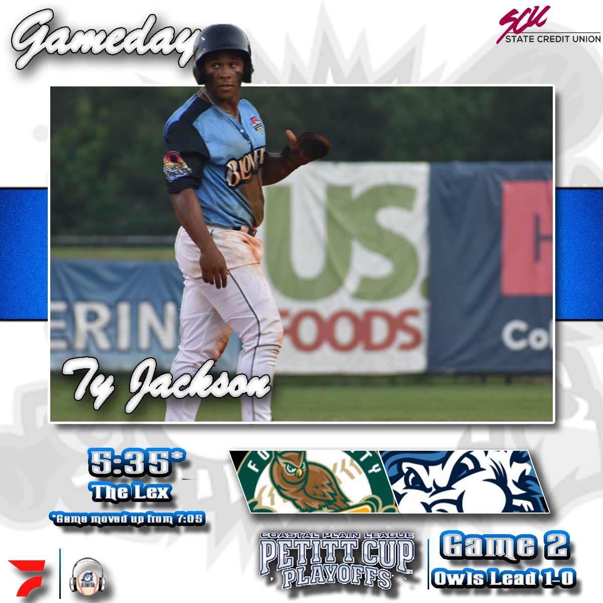 GoBlowfish's tweet photo. GAMEDAY!
Tonight's playoff game vs the Forest City Owls has been MOVED UP to 5:35 PM due to inclement weather later in the evening.
Gates open at 4:30, tickets still available at https://t.co/hJaRXl72xR https://t.co/jDNKBHEr9l