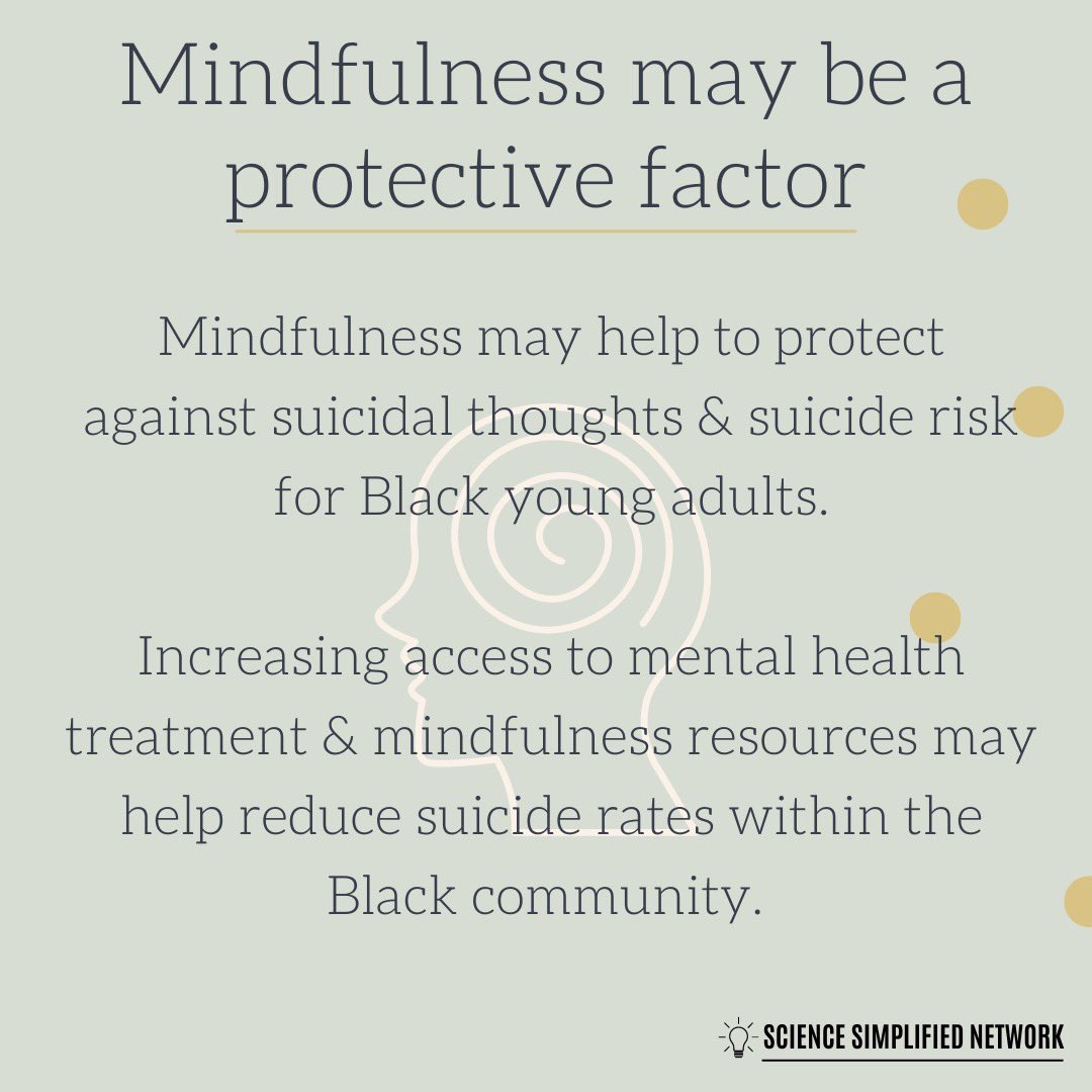 Important work from @JasminBStephens &amp; colleagues! Encouraging mindfulness among Black young adults may be an important piece of suicide prevention efforts #SuicidePrevention #mindfulness #BlackMentalHealthMatters
