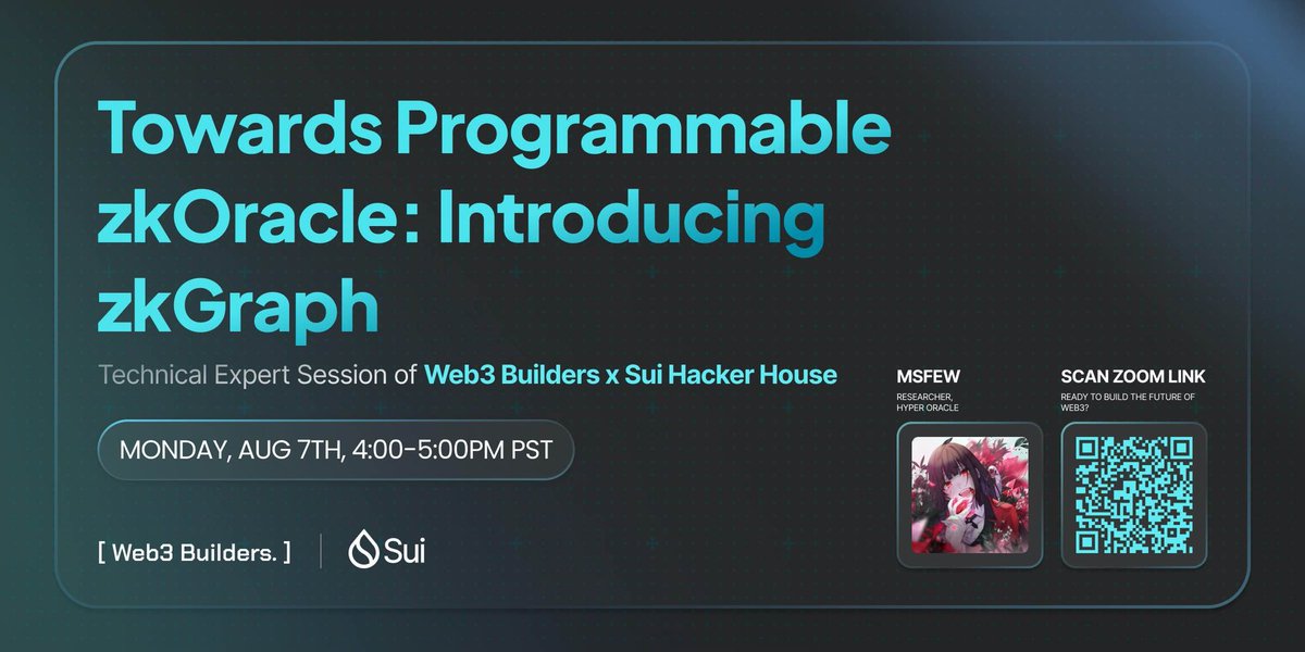 🏠 It's Day 8 at W3BxSui Hackerhouse, and we're pumped to have another awesome session with our friends from Hyper Oracle! 🎙️ Join us as <a href="/msfew_eth/">msfew</a> from  <a href="/HyperOracle/">HyperOracle</a> shares some cool introductions and insights about zkGraph.  🌐🔒 Don't miss this chance to dive deep into the