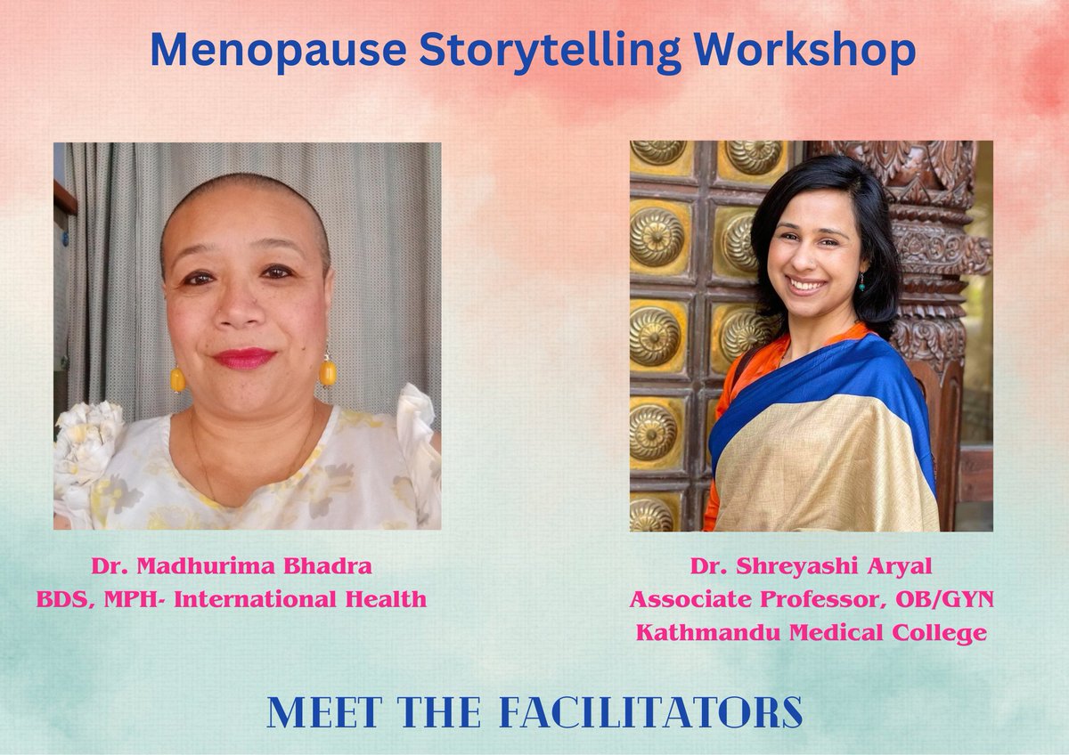 MEET OUR FACILITATORS for the 'Menopause Storytelling Workshop' 

Dr. Shreyashi and Dr. Madhurima will help participants navigate their issues on peri/menopause.
#menopauseintheworkplace 

Interested candidates can fill the form below: 
docs.google.com/forms/d/1DljDg…