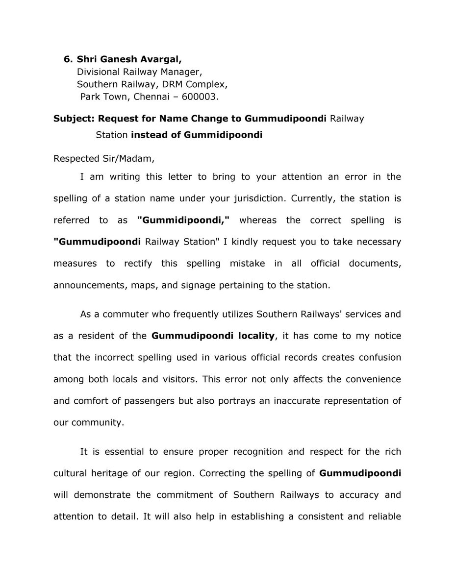 ssbrajuadv's tweet photo. Request for Name Change to #Gummudipoondi Railway Station instead of #Gummidipoondi
#srly official please change the name accordingly.
@AshwiniVaishnaw @GMSRailway @DrmChennai @Ananth_IRAS @srdme_mas @RailMinIndia @RailwaySeva @narendramodi @PMOIndia @100th_Million https://t.co/NEwOMwL7Tj