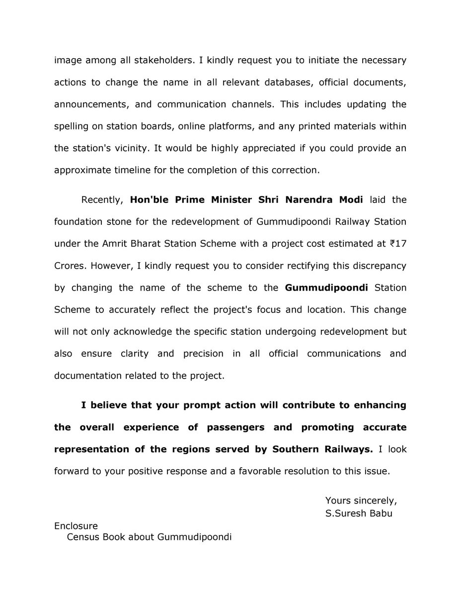 ssbrajuadv's tweet photo. Request for Name Change to #Gummudipoondi Railway Station instead of #Gummidipoondi
#srly official please change the name accordingly.
@AshwiniVaishnaw @GMSRailway @DrmChennai @Ananth_IRAS @srdme_mas @RailMinIndia @RailwaySeva @narendramodi @PMOIndia @100th_Million https://t.co/NEwOMwL7Tj