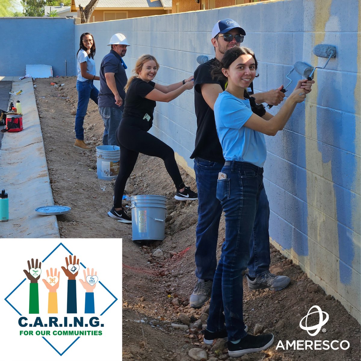 Ameresco's tweet photo. This month, we are turning up the volume on #volunteerism &amp; showcasing the incredible dedication of our employees to #CARINGforOurCommunities.  As part of our commitment to #givingback, we are also double matching our employees' non-profit contributions. Let's go team!👏 https://t.co/kpPAo8lg7B