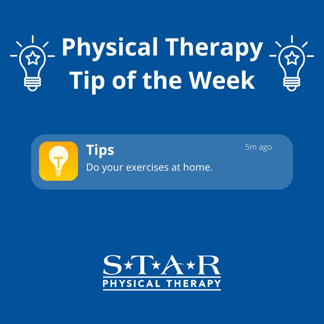 starpt4u's tweet image. Your progress in #PhysicalTherapy depends on what you do at home too! Make sure you do your #HomeExerciseProgram regularly to help you achieve your goals & an optimal outcome!
#PT #HomeWorkout #RecoveryJourney #RecoveryIsPossible #TipOfTheWeek #PhysicalTherapyTip #PTTip #STARPT