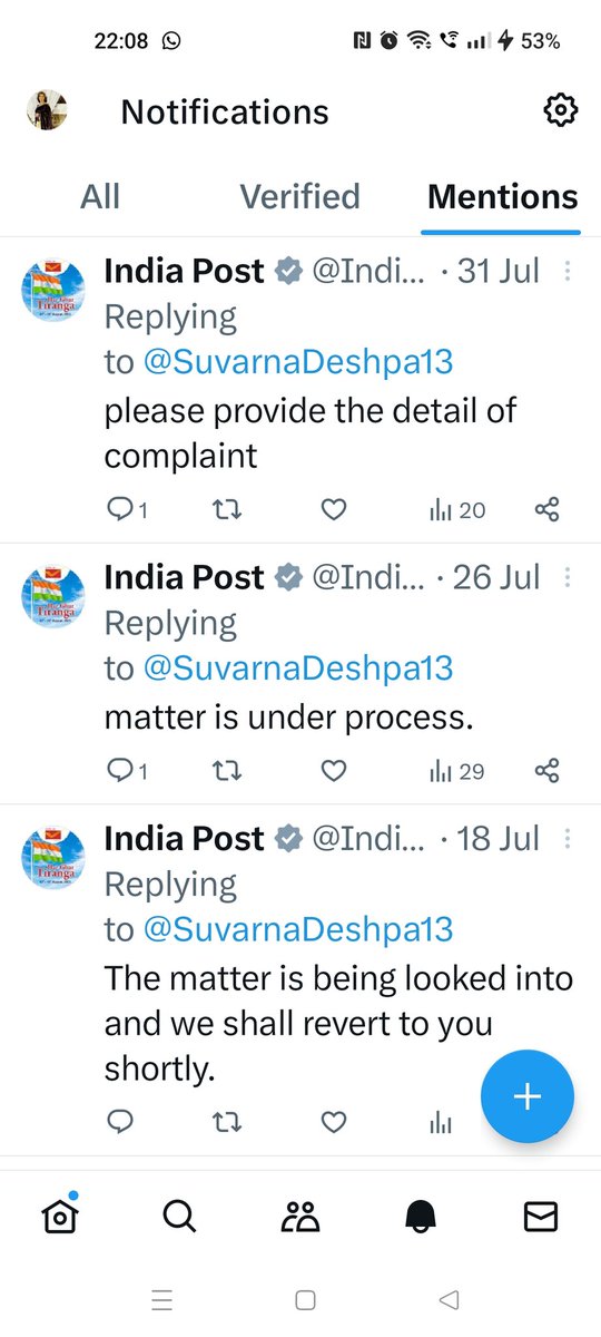SuvarnaDeshpa10's tweet photo. @IndiaPostOffice Please resolve my issue of missing / stolen articles. Only assurances have been given. https://t.co/pNoMLgyquS