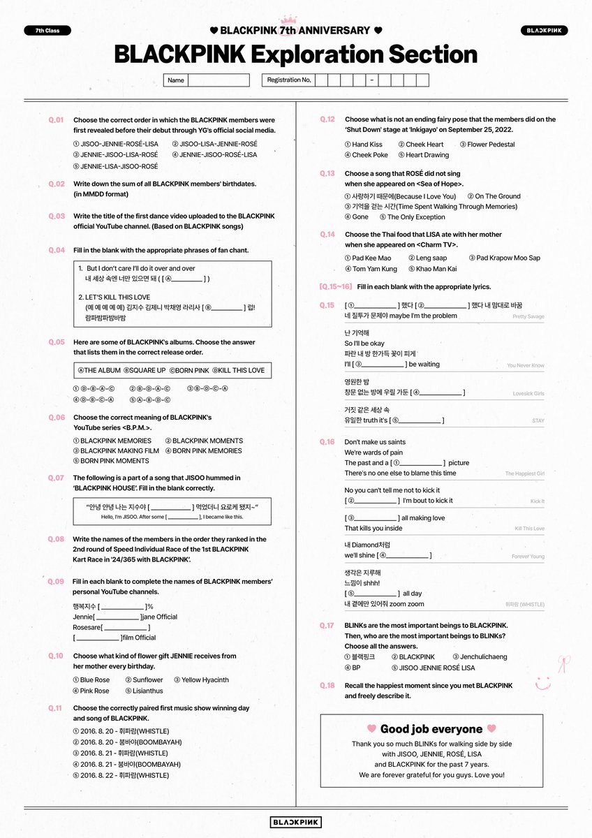 misskoreaJisoo's tweet photo. TRADUCCIÓN DEL CUESTIONARIO/EXAMEN PARA BLINK https://t.co/iVlnLqfodj
