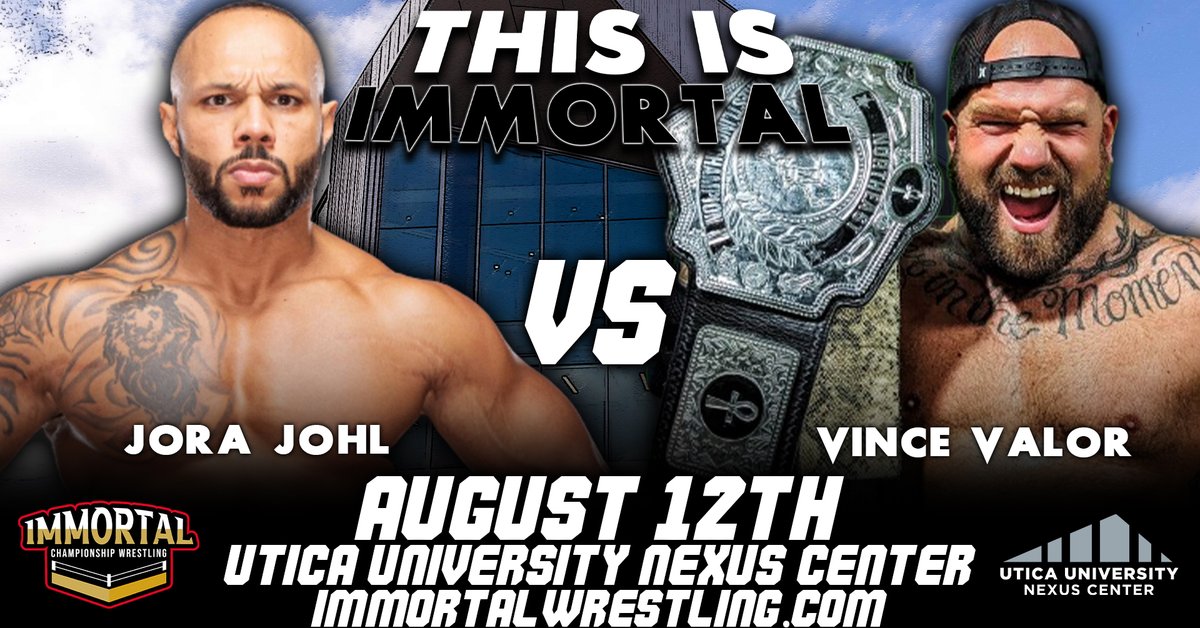 Another Big Time matchup on #ThisIsImmortal this Saturday LIVE on PPV to not forget! #ICW Northeast Champion @VinceValor31 will take on AEW Star @jorajohl with the title on the line! Tickets available at empirestatetix.evenue.net or order the PPV now at watchonpremier.com