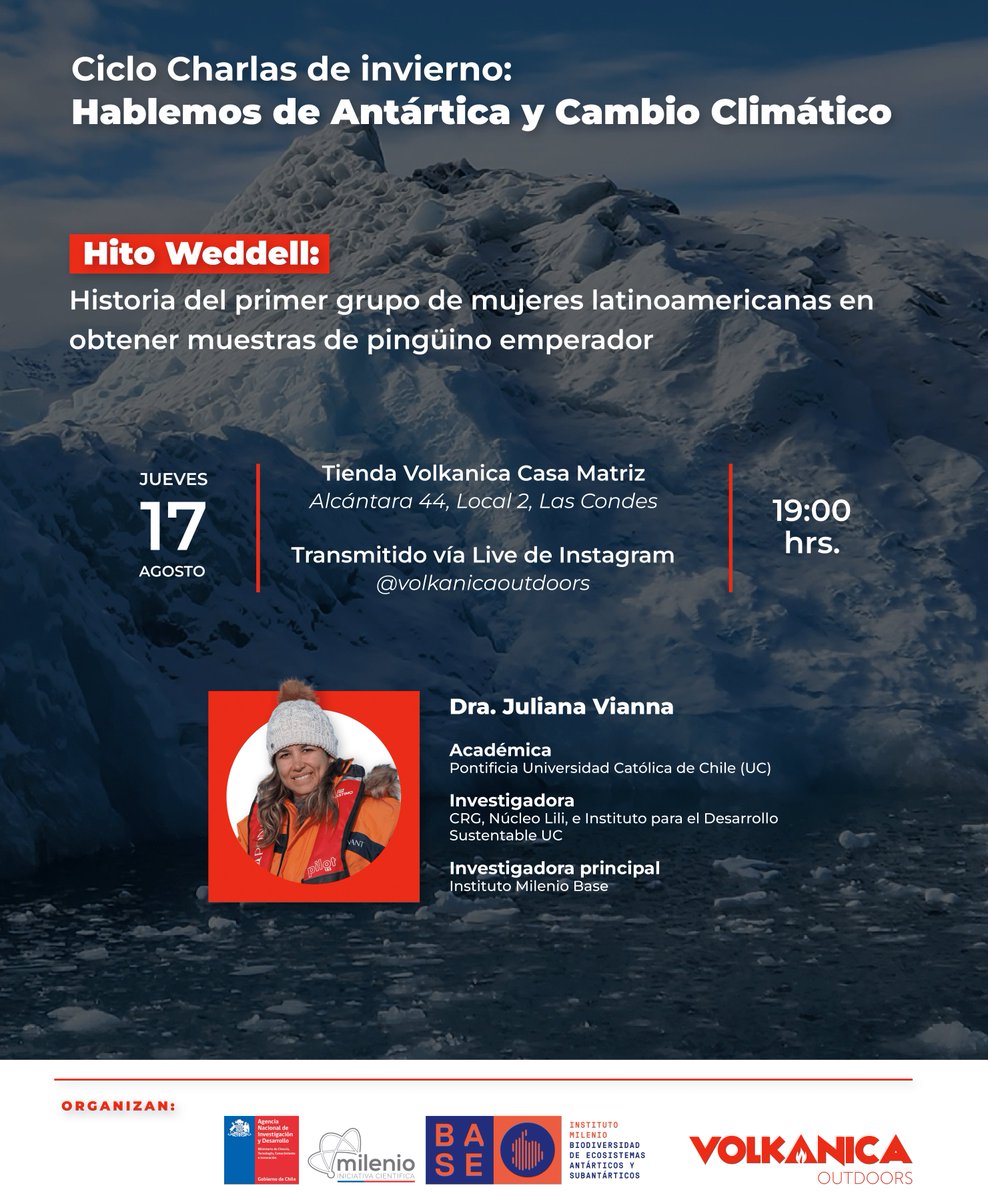 Instituto Milenio BASE (@mileniobase) on Twitter photo 🗓️🐧 ¡Todas y todos invitados! Continúa el ciclo de charlas de invierno <a href="/Volkanica1/">Volkanica</a> <a href="/MilenioBASE/">Instituto Milenio BASE</a>, junto a la Dra. Juliana Vianna, investigadora de nuestro instituto y académica <a href="/ucatolica/">Universidad Católica</a>
🔸Actividad gratuita
🔸Formato híbrido
Regístrate aquí forms.gle/KC2vZSd2tumpgo… 🗓️🐧 ¡Todas y todos invitados! Continúa el ciclo de charlas de invierno <a href="/Volkanica1/">Volkanica</a> <a href="/MilenioBASE/">Instituto Milenio BASE</a>, junto a la Dra. Juliana Vianna, investigadora de nuestro instituto y académica <a href="/ucatolica/">Universidad Católica</a>
🔸Actividad gratuita
🔸Formato híbrido
Regístrate aquí forms.gle/KC2vZSd2tumpgo…