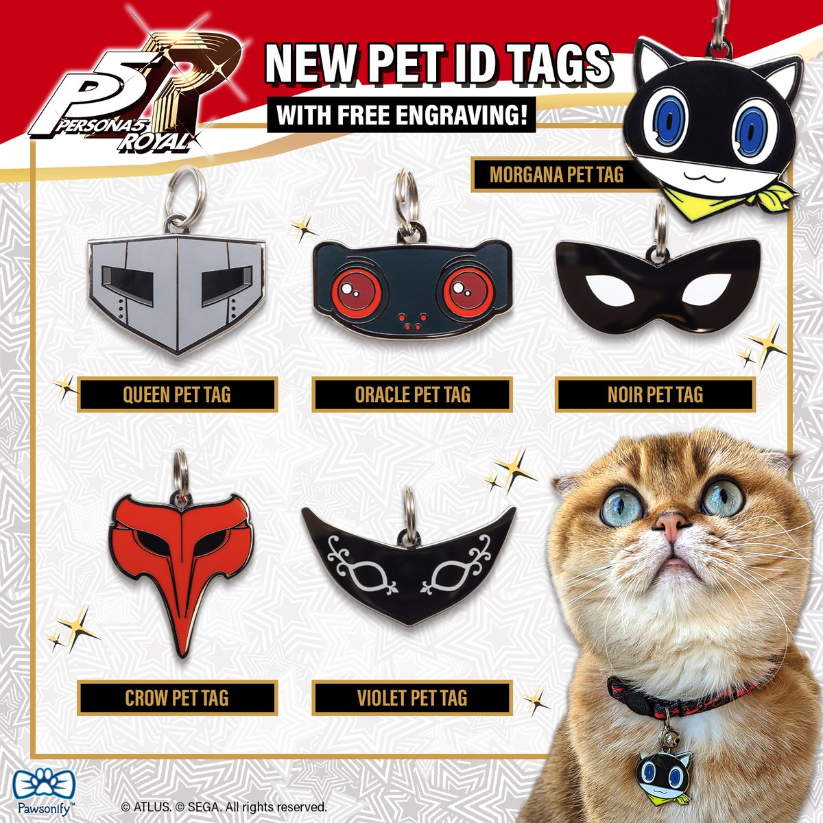 Atlus_West's tweet photo. Persona-fy your pet with our Persona 5 Royal x Pawsonify Pawsona Pets Sweepstakes! 🐾

Enter for a chance to win a Persona 5 Royal pet ID tag from @Pawsonify with your very own custom engraving!

How to Enter:
🔁 RT this post
📷 Post a photo of your pet on Twitter with #pawsona https://t.co/b2dKc1tHu6