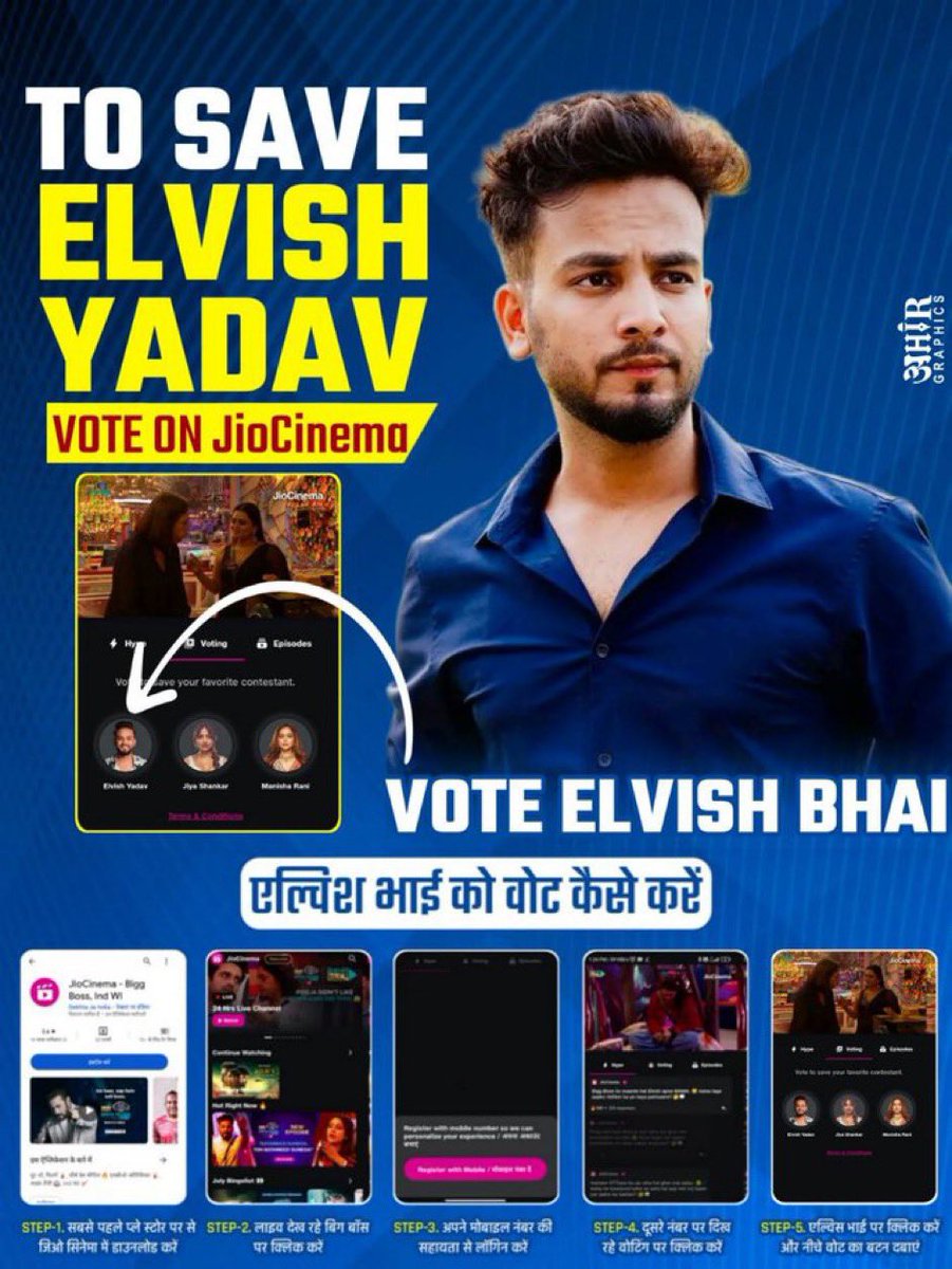 xhubhh's tweet photo. Share This Poster To Everybody Our brother is nominated Lets create History in Final Voting 🗳️  

Follow All The Steps And Make Account for Finally 

#ElvishYadav𓃵  #ElvishArmy𓃵  #BBOTTS2 https://t.co/Wo8ljvpiWK