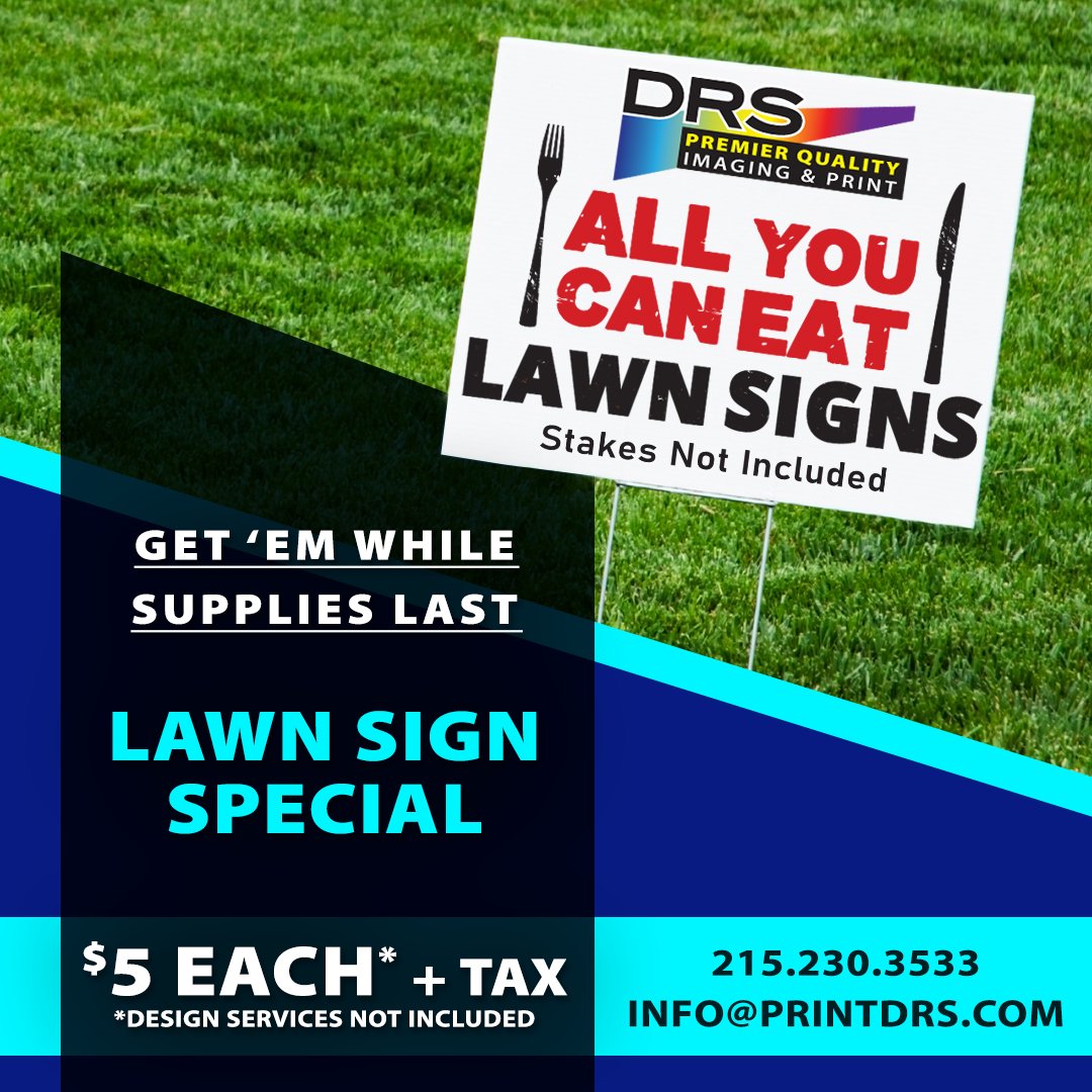 PrintDRS's tweet image. ❗️GET 'EM WHILE THEY'RE HOT❗️#LAWNSIGNS for $5 each+tax! Single or double-sided. Stakes additional. Design services additional. Call 215-230-3533 or email info@printdrs.com - LIMITED TIME OFFER #PrintDRS #doylestownprinter #doylestown #lawnsignsale #sale #largeformatprinter