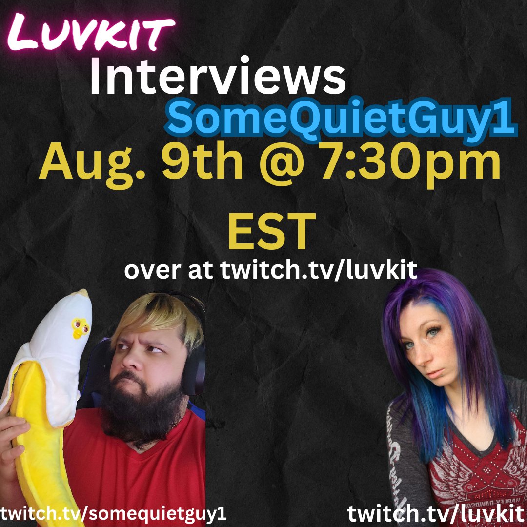 luvkit_yt's tweet image. 🎧 Mark your Calendars!!! 🎧

Luvkit will be interviewing the beautiful SomeQuietGuy1 over on twitch. Don't miss it!!! 

twitch.tv/luvkit

#twitch #twitchtv #streamerinterview #streaming