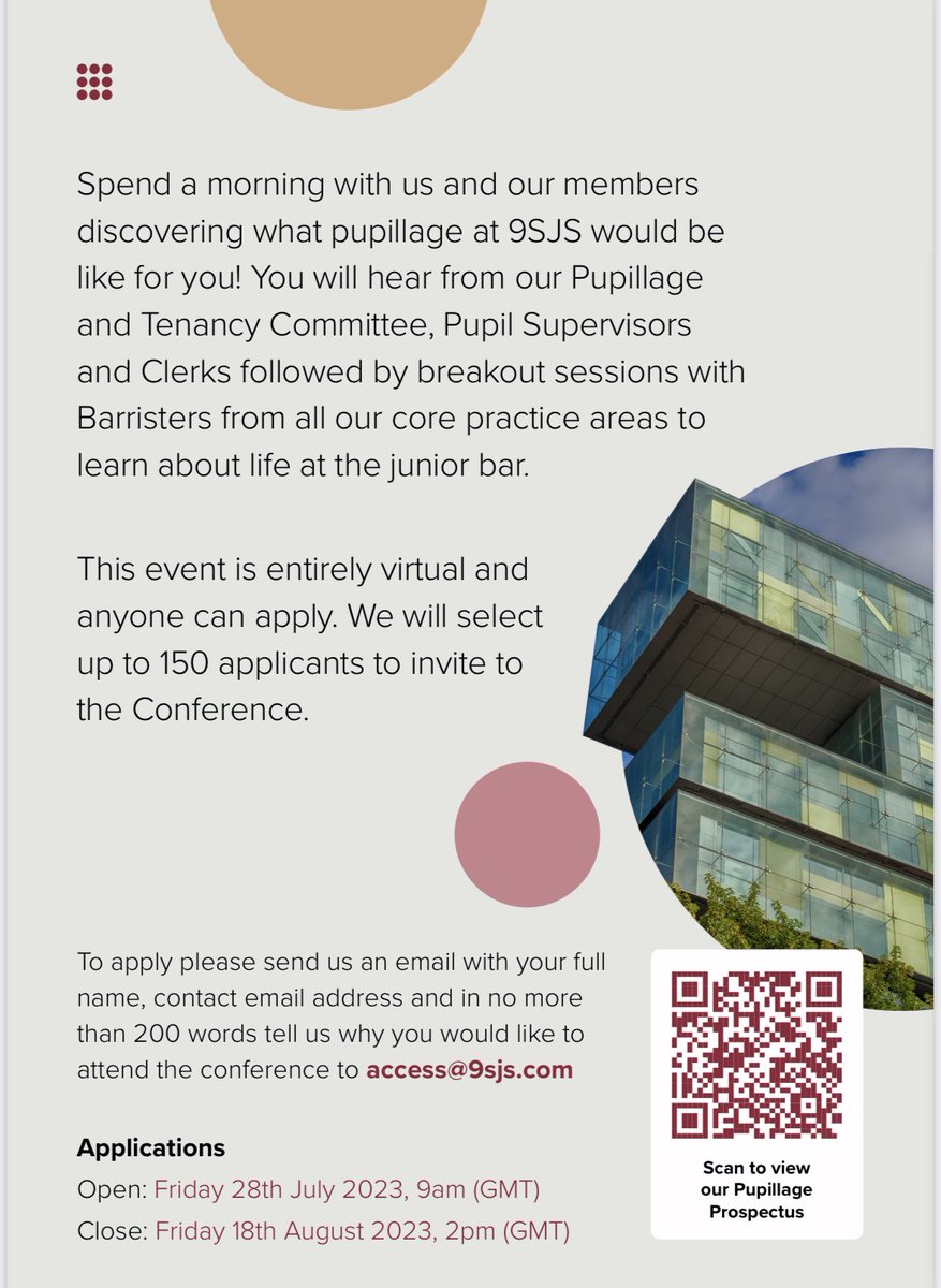 jaimerh354's tweet photo. Interested in a career in the law? Want to know a bit more? Then attend our Virtual Pupillage Conference. Please share so that anyone interested may get the chance to come along (virtually of course). https://t.co/r1Jwb18mIL