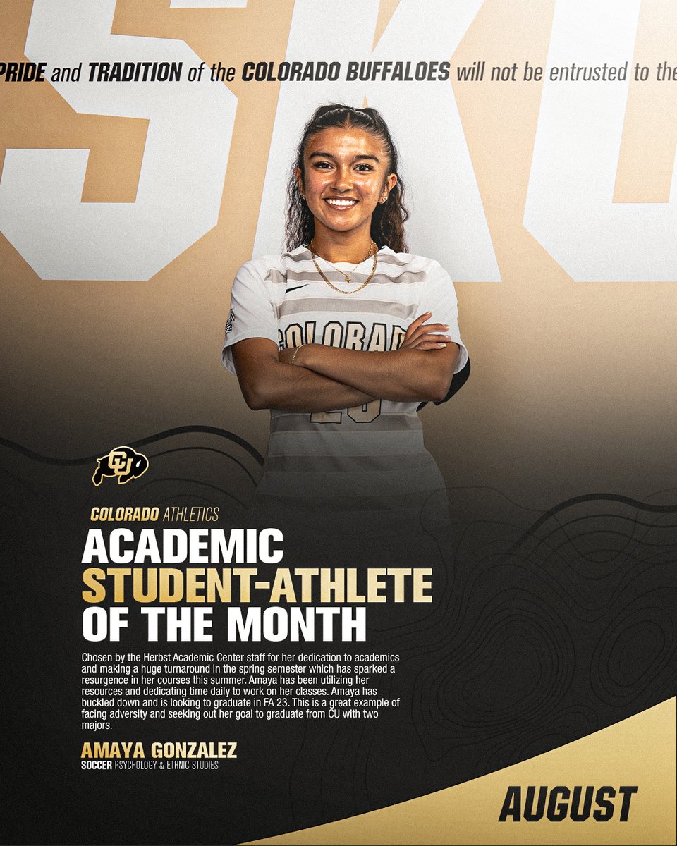 HerbstAcademicCenter (@buffshacademics) on Twitter photo Congratulations to Amaya Gonzalez
<a href="/amaxyag_/">amaya gonzalez</a> for being selected as one of our Herbst Academic Center student-athletes of the month for August! <a href="/CUbuffsSoccer/">Colorado Buffaloes Soccer</a> <a href="/CUBuffsLead/">CU Buffs Leadership & Career Development</a>
<a href="/nfoura/">N4A</a>
#HACademics #GoBuffs #StudentAthlete Congratulations to Amaya Gonzalez
<a href="/amaxyag_/">amaya gonzalez</a> for being selected as one of our Herbst Academic Center student-athletes of the month for August! <a href="/CUbuffsSoccer/">Colorado Buffaloes Soccer</a> <a href="/CUBuffsLead/">CU Buffs Leadership & Career Development</a>
<a href="/nfoura/">N4A</a>
#HACademics #GoBuffs #StudentAthlete