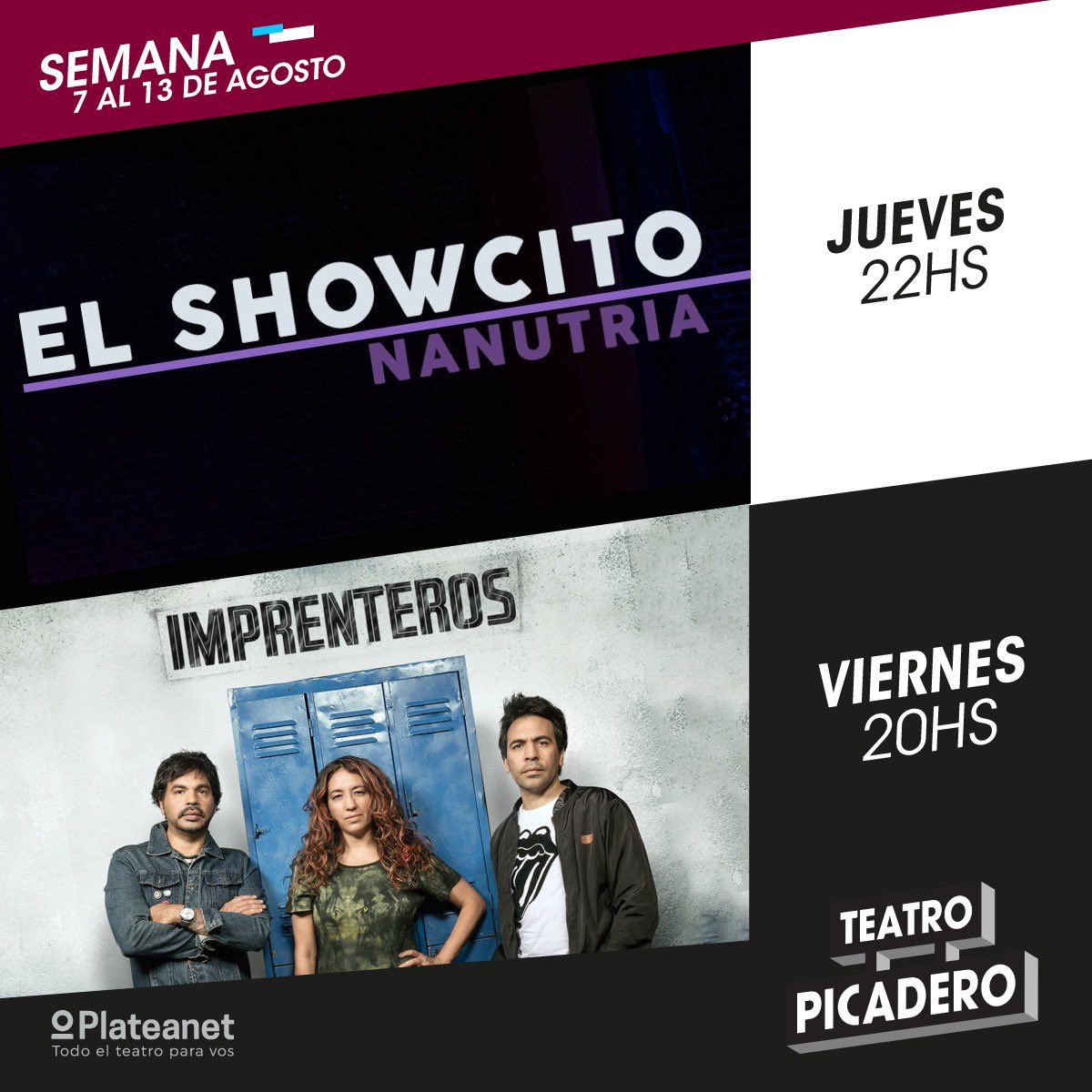 🎭 Así será la cartelera de la semana en #TeatroPicadero ❄️¡Recibimos agosto con increíbles propuestas para disfrutar del mejor teatro en el Pica!💫 🎟️ Conseguí tus entradas por @Plateanet o por boletería. ⭐ Beneficios exclusivos para la #ComunidadPicadero