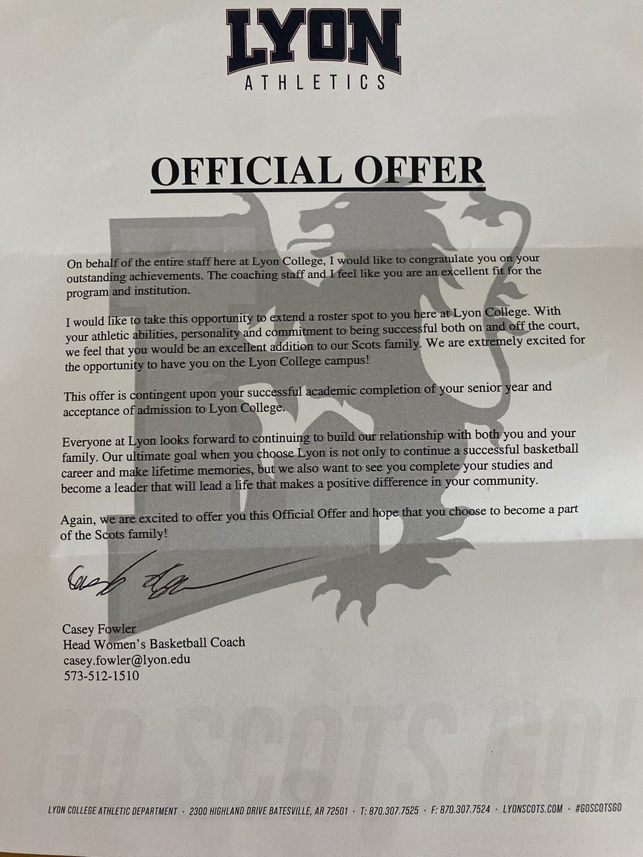 JennaAvery1010's tweet photo. Last week I got to talk to an amazing coach, @CaseyFowler_ . He made it official and sent the offer in the mail. Today I am happy to share I have offer number 3 to a NCAA DIII college! Thank you @LyonCollegeWBB for the opportunity to be on your squad! Go Scots ❤️💙❤️💙 https://t.co/b43QtFxdWj