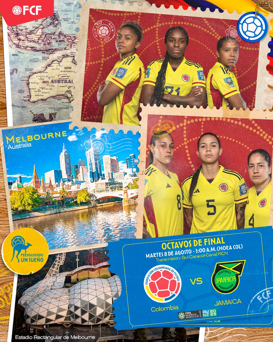 FCFSeleccionCol's tweet photo. ¡𝑸𝑼𝑬𝑹𝑬𝑴𝑶𝑺 𝑯𝑨𝑪𝑬𝑹 𝑯𝑰𝑺𝑻𝑶𝑹𝑰𝑨!

🆚 Jamaica 🇯🇲
🗓️ Martes 8 de agosto
🕒 3:00 a.m. (hora COL)
🏆 Copa Mundial Femenina de la FIFA, Octavos de Final
🏟️ Melbourne Rectangular Stadium, Melbourne
📺 @GolCaracol @CanalRCN 

#PersiguiendoUnSueño
#TodosSomosColombia 🇨🇴 https://t.co/rfUWywSY1t