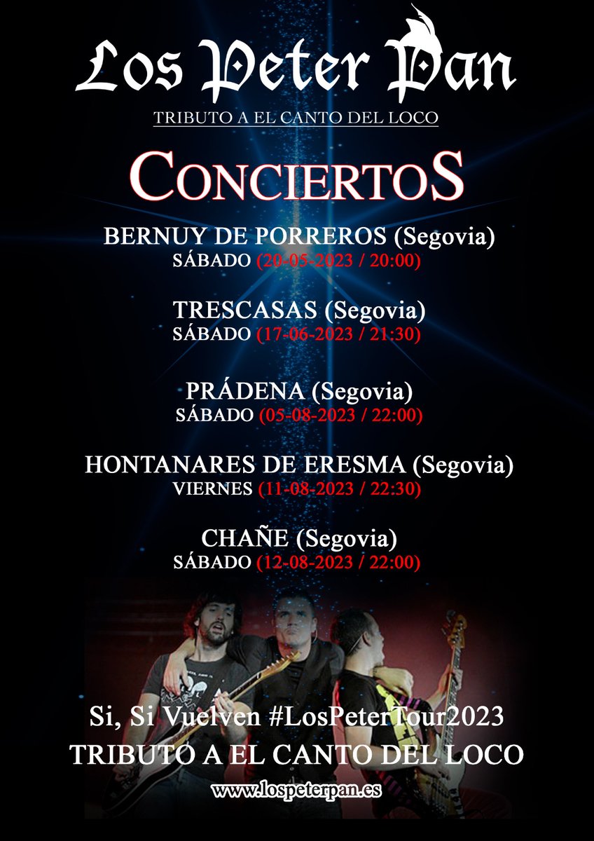 LosPeterPan's tweet photo. El fin de semana que viene, 11 y 12 /Agosto/2023, vamos con las metralletas cargadas de Pop-Rock para hacer un doblete cósmico .... No te lo pierdas!!! #sisivuelve #ECDL #ElCantoDelLoco #volveradisfrutar https://t.co/TU7aEAxZbu