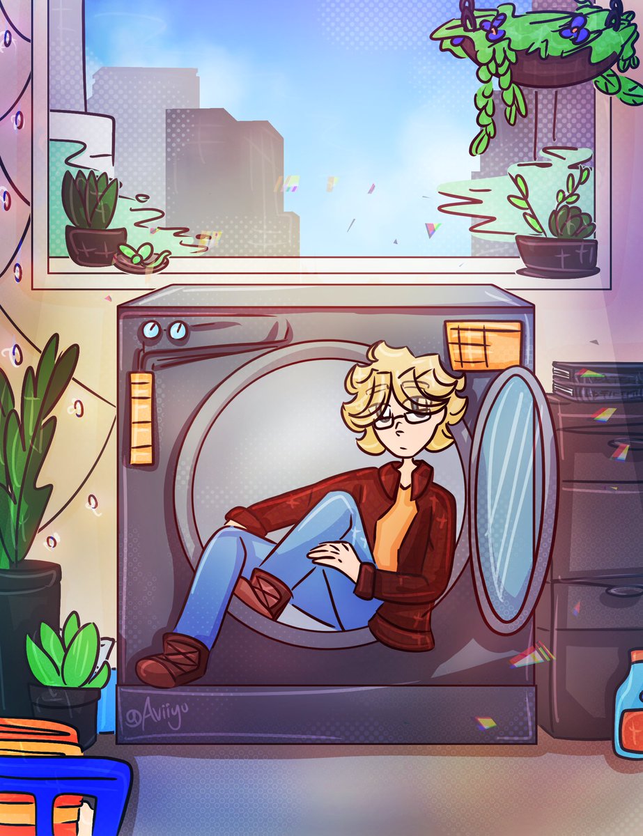 Mantavee1's tweet photo. Good morning and welcome to the laundry machine themed illustration I made yesterday (I love my OCs ;;) https://t.co/2w0G2X9xU8