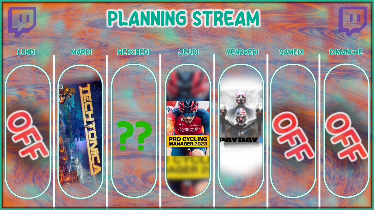 MikraGame's tweet image. Planning #twitch de la semaine :
Mardi 08 #techtonica 
Mercredi 09 je sais pas encore
Jeudi 10 #PCM23
Vendredi 11 #PAYDAY2