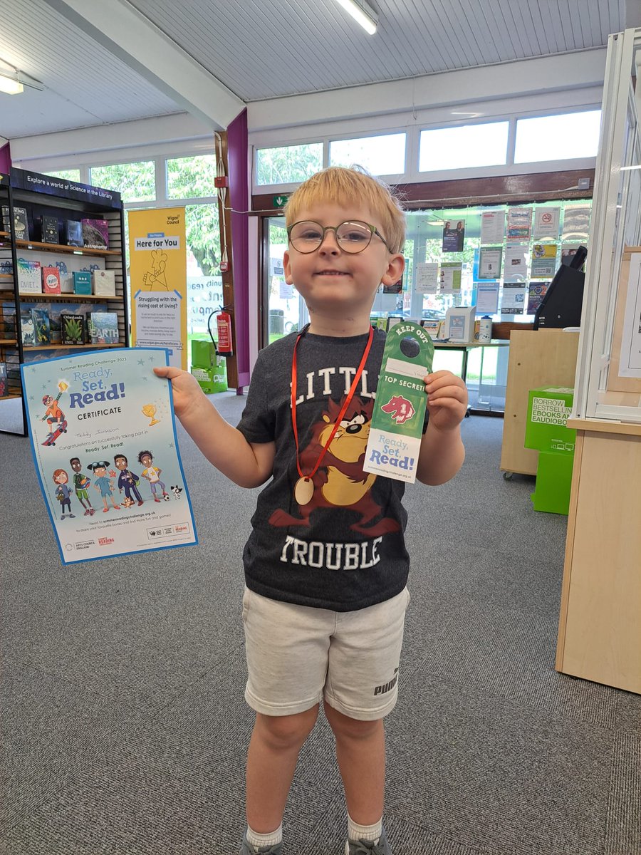 WiganLibraries's tweet image. Well done to Teddy who has completed his Ready Set Read Summer Reading Challenge at Standish library - your medal looks wonderful Teddy! Collect your free starter pack from any of our libraries #SummerReadingChallenge2023 #ReadySetRead @readingagency