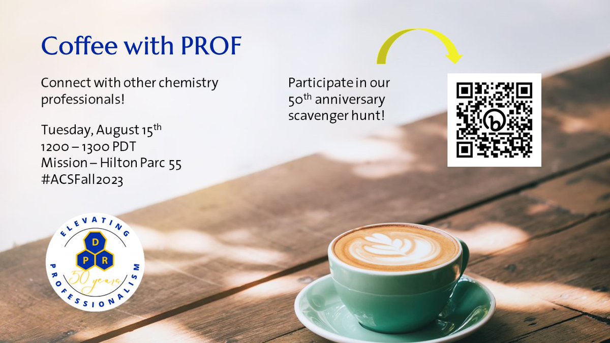 @ACSPride_prof Join us for a #networking coffee hour in person - connect with other chemistry professionals and @ACSPROF leaders, 8/15 from 12 - 1 PM PDT!