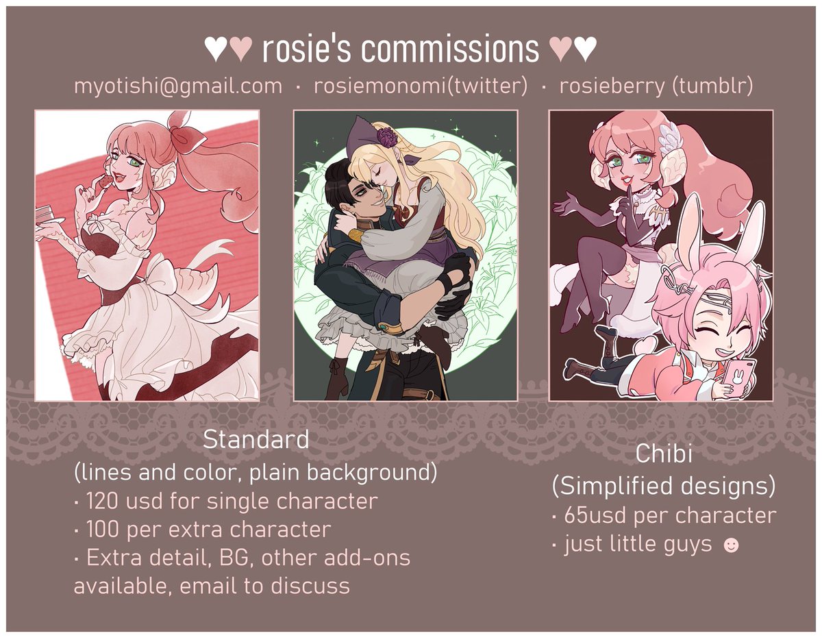 I'm offering slots for sketches and regular commissions this time! As always, use the forms in the next tweet if you're interested or email me with any questions. RTs are appreciated! Thanks! ❤️
