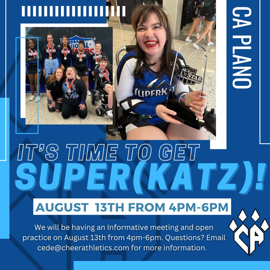 Whose ready to get SUPER(Katz)?! Our first practice and meeting is August 13th, you won’t want to miss out. 💙 #theworldneedsmorecheer #cheerathletics #cheerleader #cheer #cheerleading