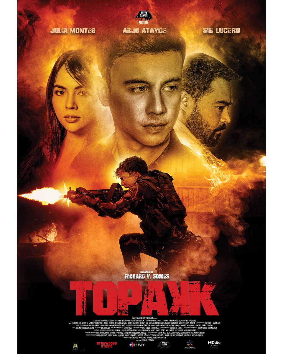 cinemabravoph's tweet photo. CONGRATULATIONS, 'TOPAKK'!

LOOK: Filipino action spectacle #Topakk (international title: Trigger) will have its world premiere this August at the 76th Locarno Film Festival in Switzerland.

READ MORE: https://t.co/cXt5alMk6a

This latest film from Richard V. Somes stars Arjo Atayde, Julia Montes, Sid Lucero, Enchong Dee, Kokoy De Santos, Paolo Paraiso.

"It is a narrative exploring the life of a man battling post-traumatic stress disorder (PTSD). The protagonist, Miguel, is a discharged military man who finds himself in a different kind of war when a drug peddler seeks his protection against a vigilante death squad."
