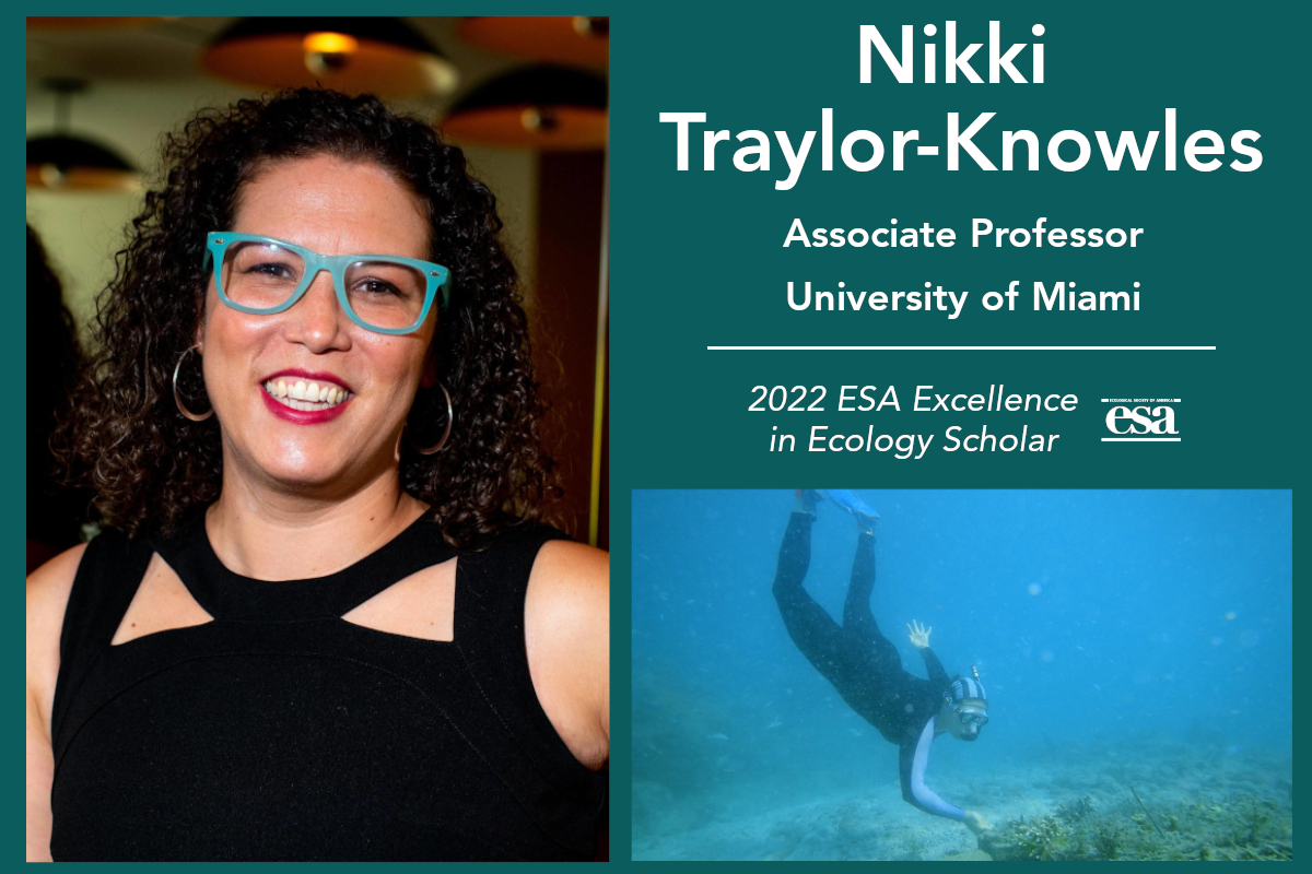 Nikki Traylor-Knowles @cnidarians_rock, Associate Professor @MiamiRosenstiel, is a 2022-24 ESA Excellence in Ecology Scholar, in recognition of her important work on coral immune function & her advocacy for Black women in the sciences. Congratulations!👏👏