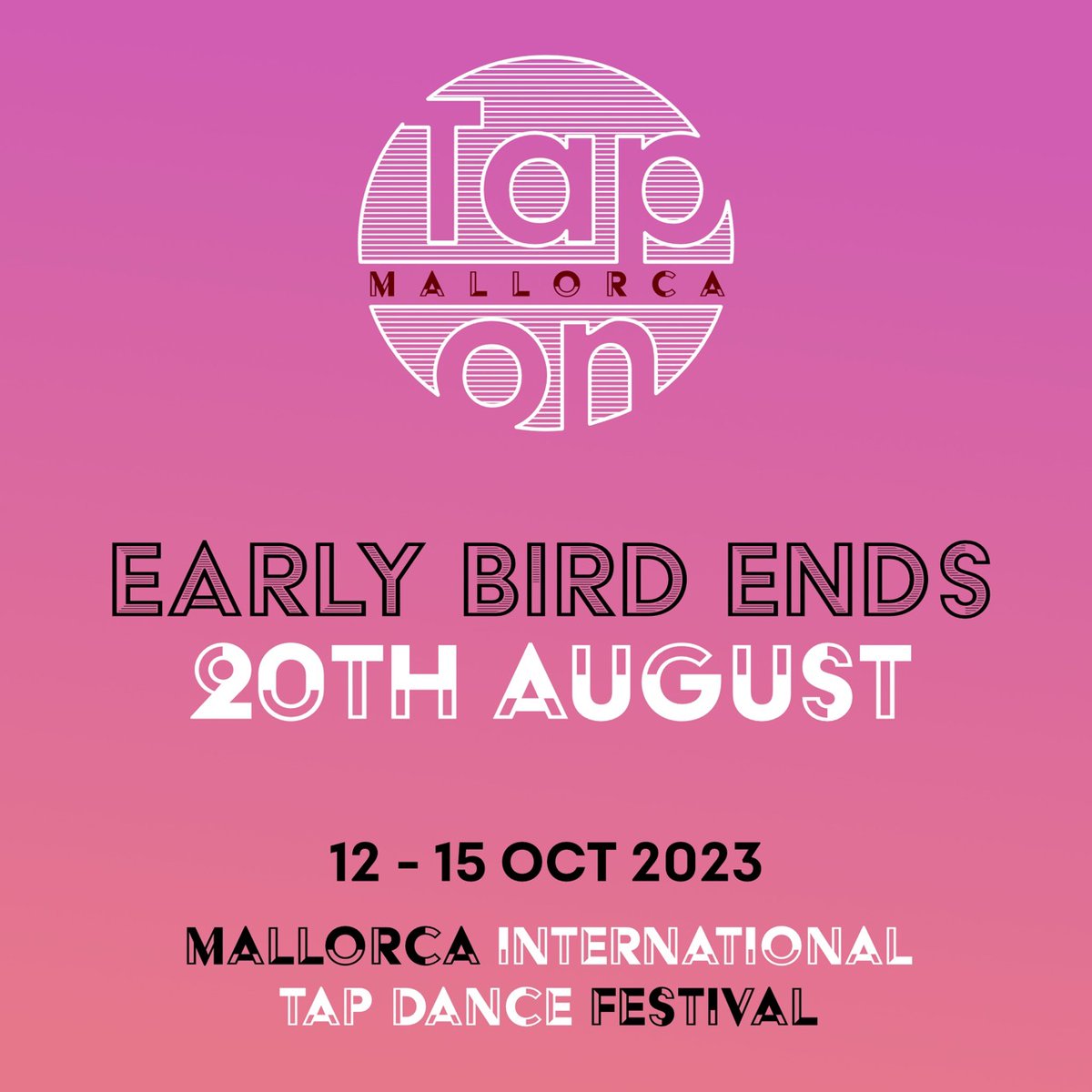 TapOnBarcelona's tweet photo. Las inscripciones para el festival TapOnMallorca están oficialmente abiertas! 
🕺 Disfruta del encuentro internacional de claqué en el paraíso de Mallorca. 
Early Bird con un 20% de descuento hasta el 20 de Agosto!  
Te esperamos en #TapOnMallorca ✨ https://t.co/RtNwEca3l0