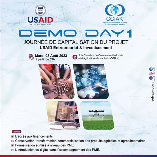 .<a href="/USAID4Entreprnr/">USAID Entrepreneuriat & Investissement</a>, en collaboration la Chambre de commerce d'industrie et d'agriculture de Kaolack, vous convie à une “Demo Day” qui marquera la fin des sessions de formation dédiées aux PMEs de Kaolack. Cet évènement est prévu le 08 Août 2023 à la Chambre de Commerce de Kaolack.
