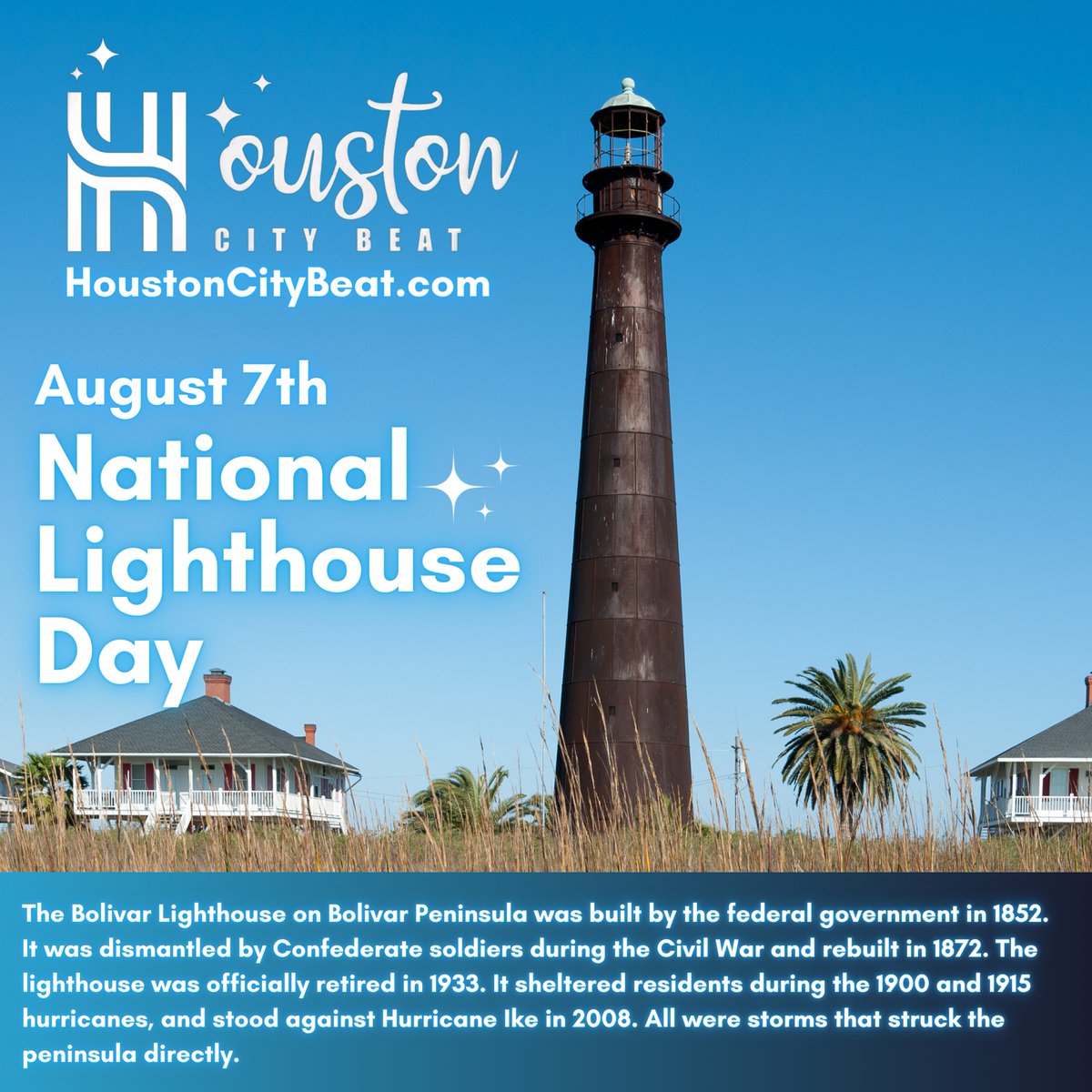 Today is #NationalLighthouseDay. The Bolivar Lighthouse is one of the most famous along the Texas Gulf Coast and a short drive away (and ferry ride) from Houston.

#bolivarlighthouse
#bolivarpeninsula
#texasgulfcoast
#hurricaneseason
#galvestonbay
#galveston
#htx
#hou