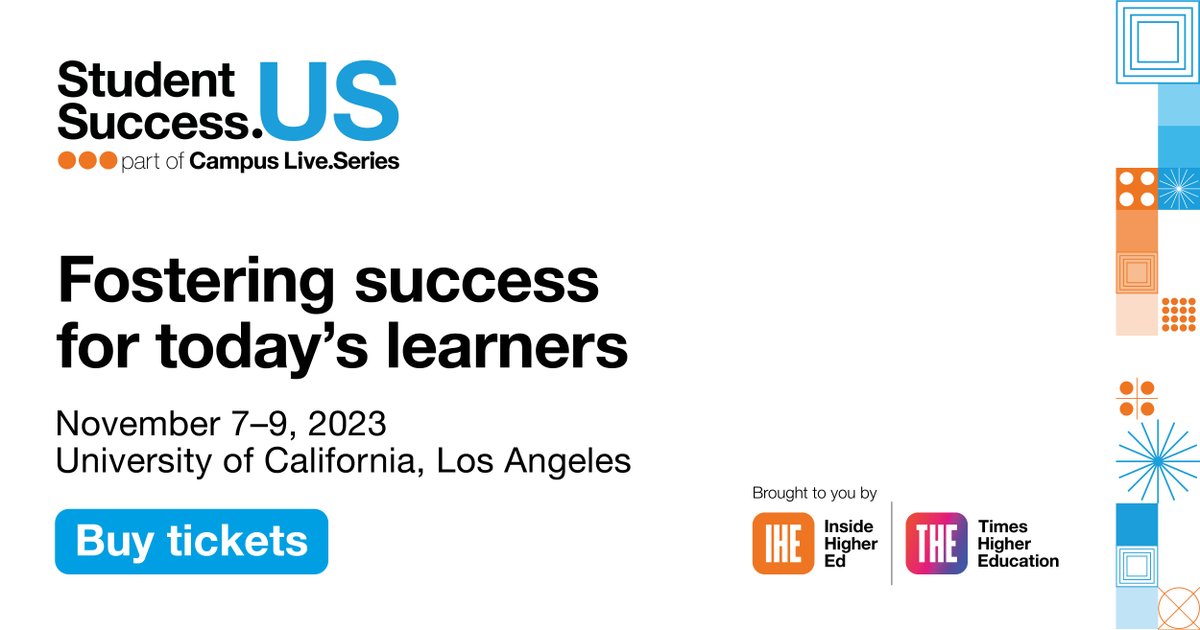 insidehighered's tweet photo. NEW 📣 Announcing the upcoming event, #StudentSuccessUS: Fostering Success for Today's Learners! Join us for a special in-person event at @UCLA from Nov. 7-9, brought to you by @THEworldsummits &amp; @insidehighered. 🎟️ Secure your spot today 👉 https://t.co/7nGNfvRLzN https://t.co/Nrnipaz3Zj